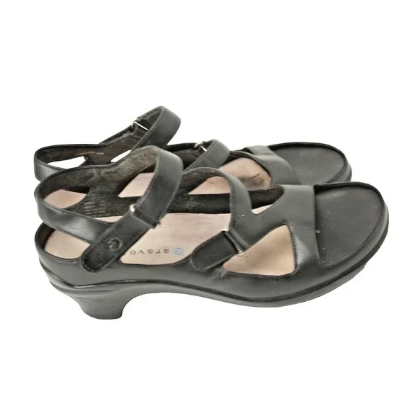 Aravon Sandals Women's sz 9.5 Black Leather Comfort Strappy Heel - Picture 4 of 6